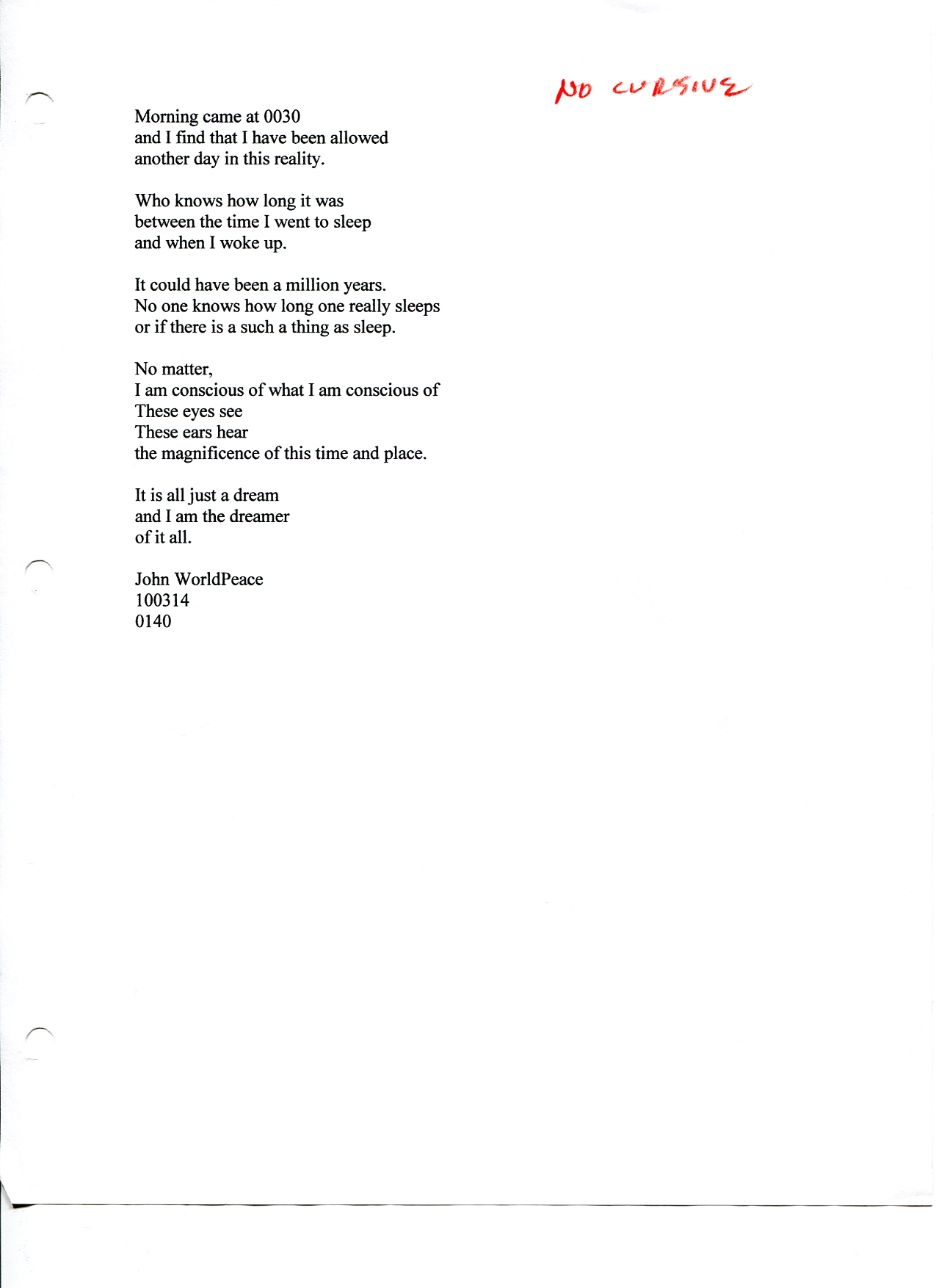 John WorldPeace Poems 2010 | World Peace Poems